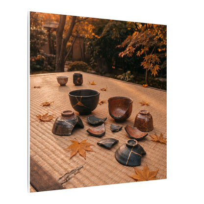 Golden Hour Tea Ceremony Canvas Art - Kintsugi Shibui