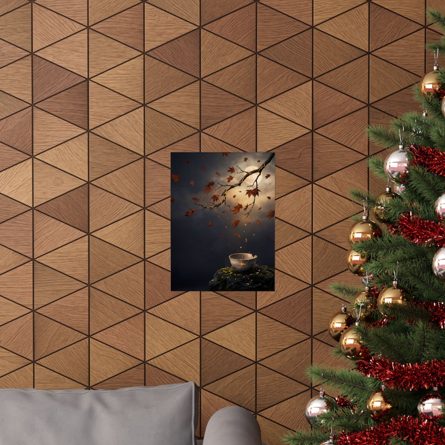 Kintsugi Moonlit Garden in Golden Hour | Gold Repair Wall Art Print