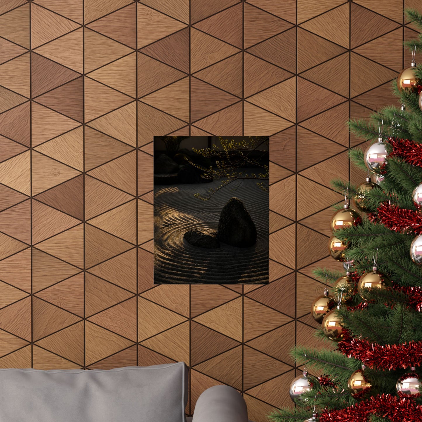 Golden Hour Rock Garden Wall Art Print - Dark Japandi Ma
