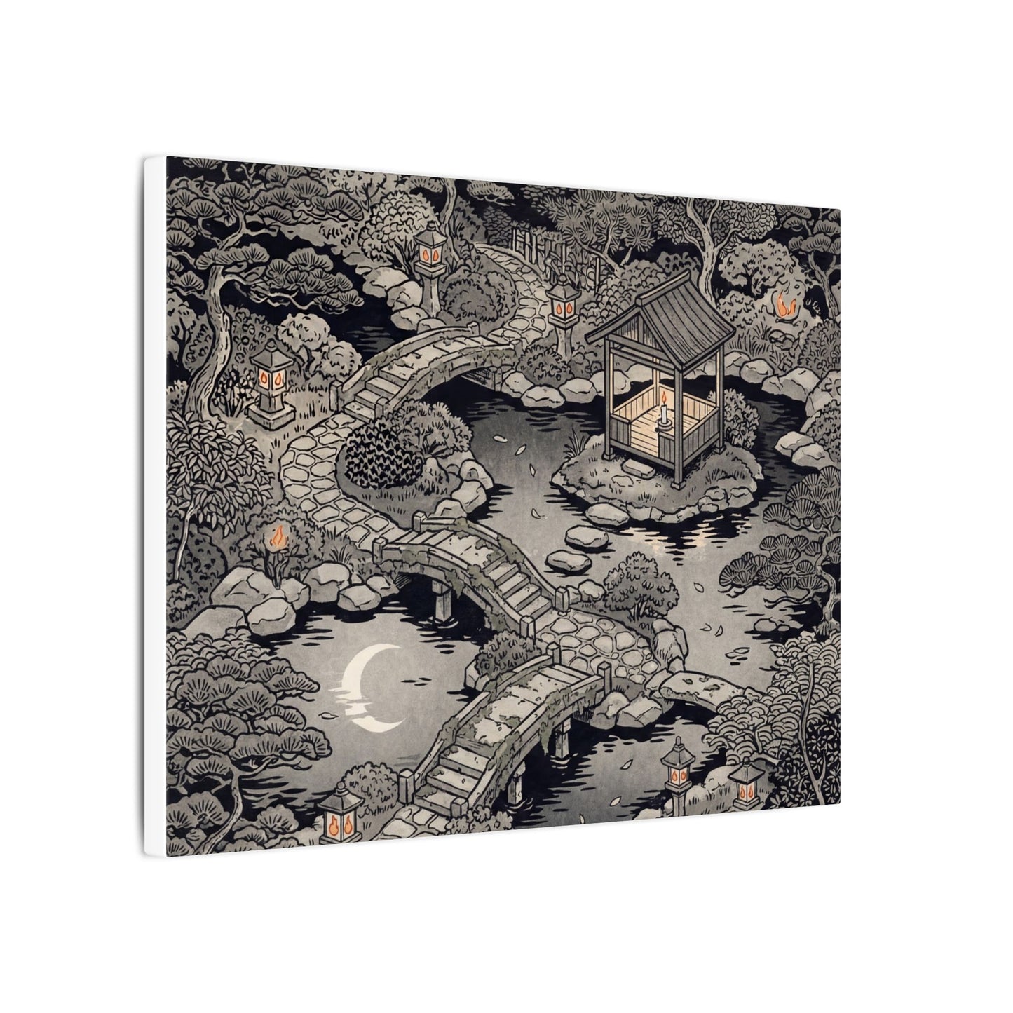 Moonlit Garden Ukiyo E Inspired Canvas Art | Serene Zen Art