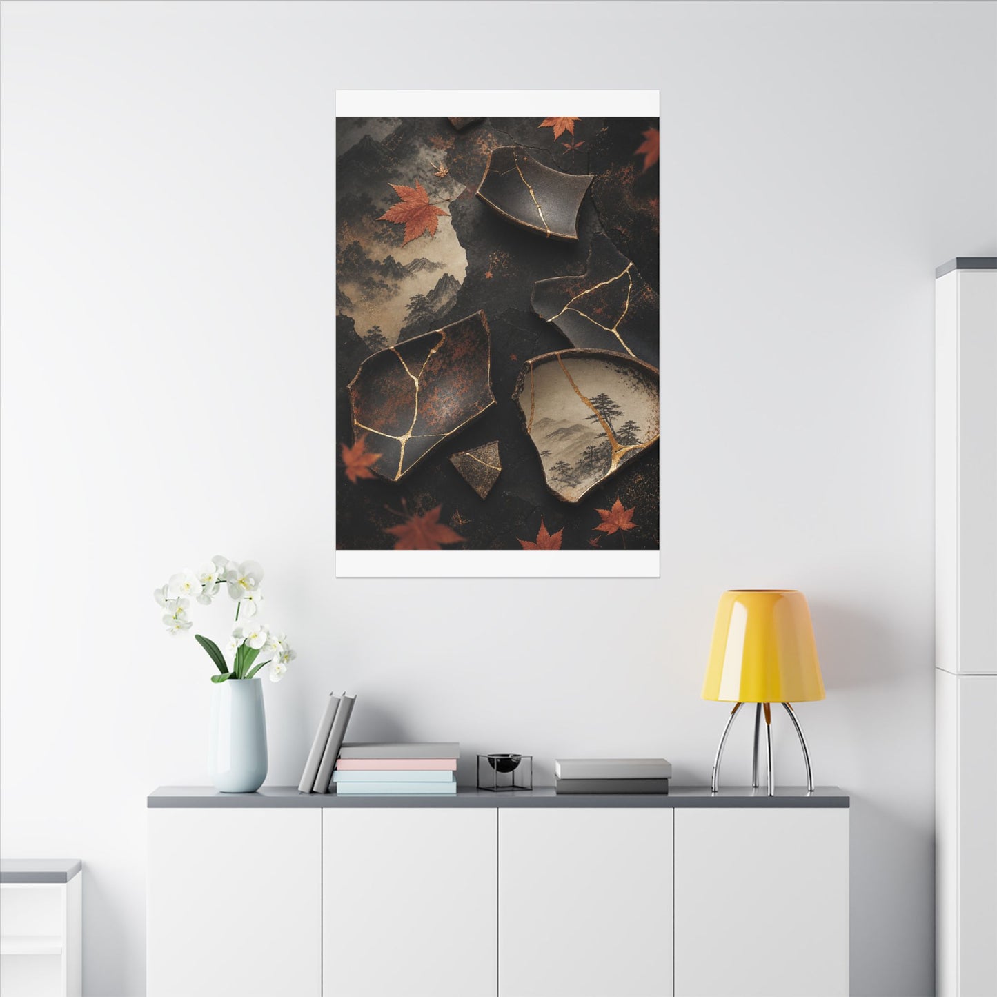 Broken Pottery Gold Vein Canvas Art | Philosophical Kintsugi Art