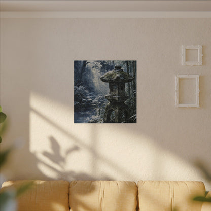 Zen Stone Lantern in Dappled | Sumi E Canvas Art