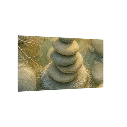 River Stones Watercolor Canvas Art | Elegant Japandi Art