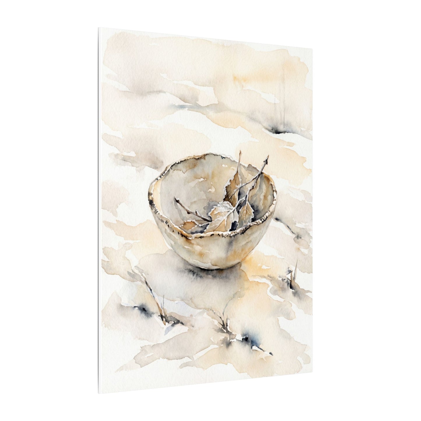 Ceramic Bowl Canvas Art | Winter Japandi Watercolor Art