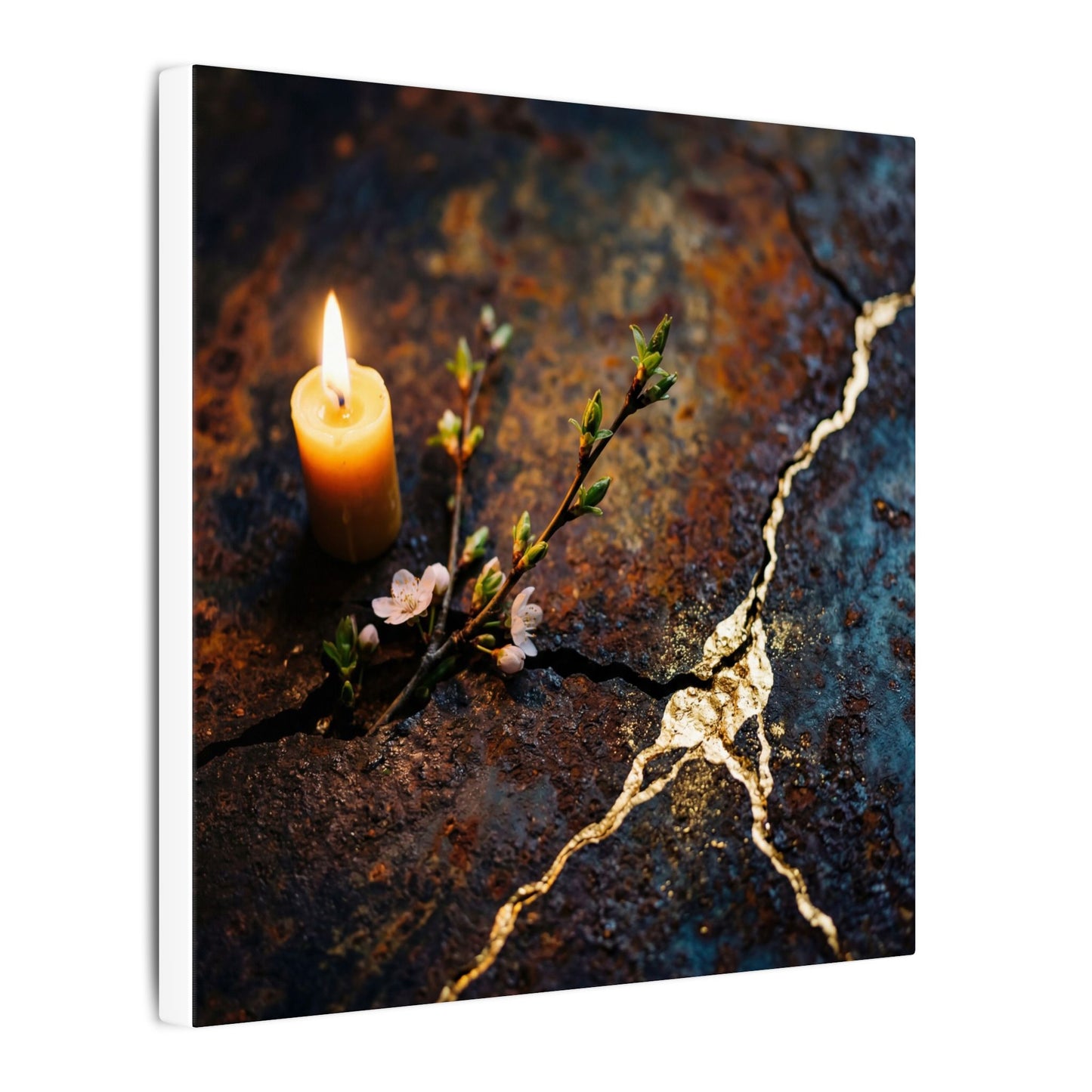 Kintsugi Rust Patina in Candlelight | Gold Repair Canvas Art