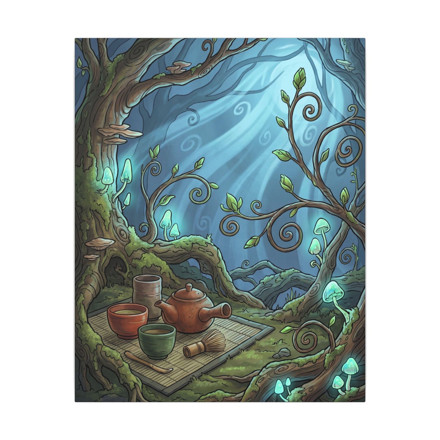 Spring Tea Ceremony Forest Whimsy Canvas Art | Cozy Decor