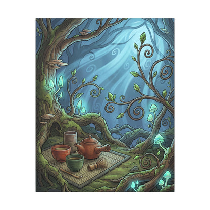 Spring Tea Ceremony Forest Whimsy Canvas Art | Cozy Decor
