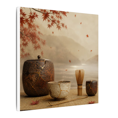 Tea Ceremony Canvas Art | Autumn Kintsugi Gold Vein Art