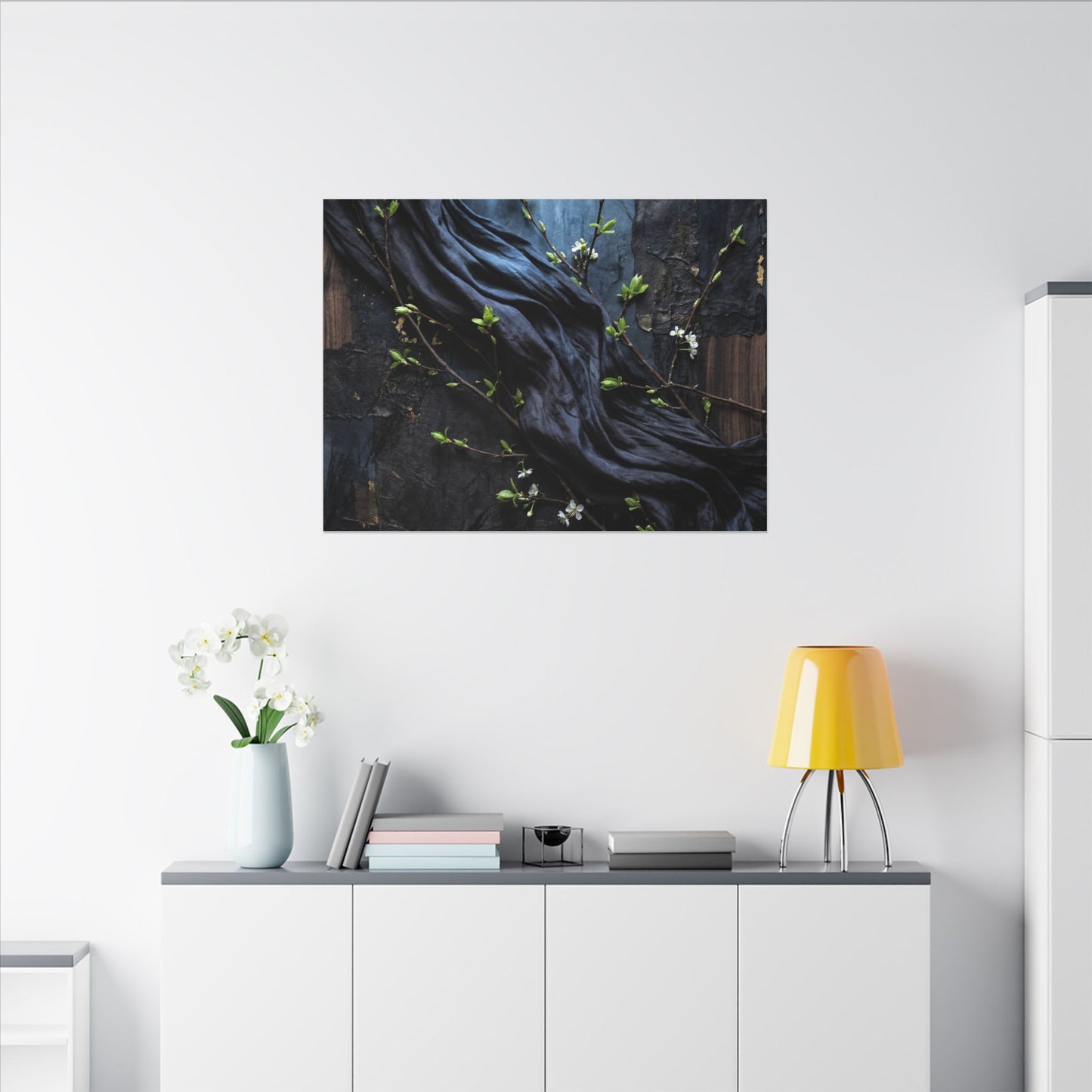 Spring Silk Drape Dark Texture Canvas Art | Atmospheric Decor