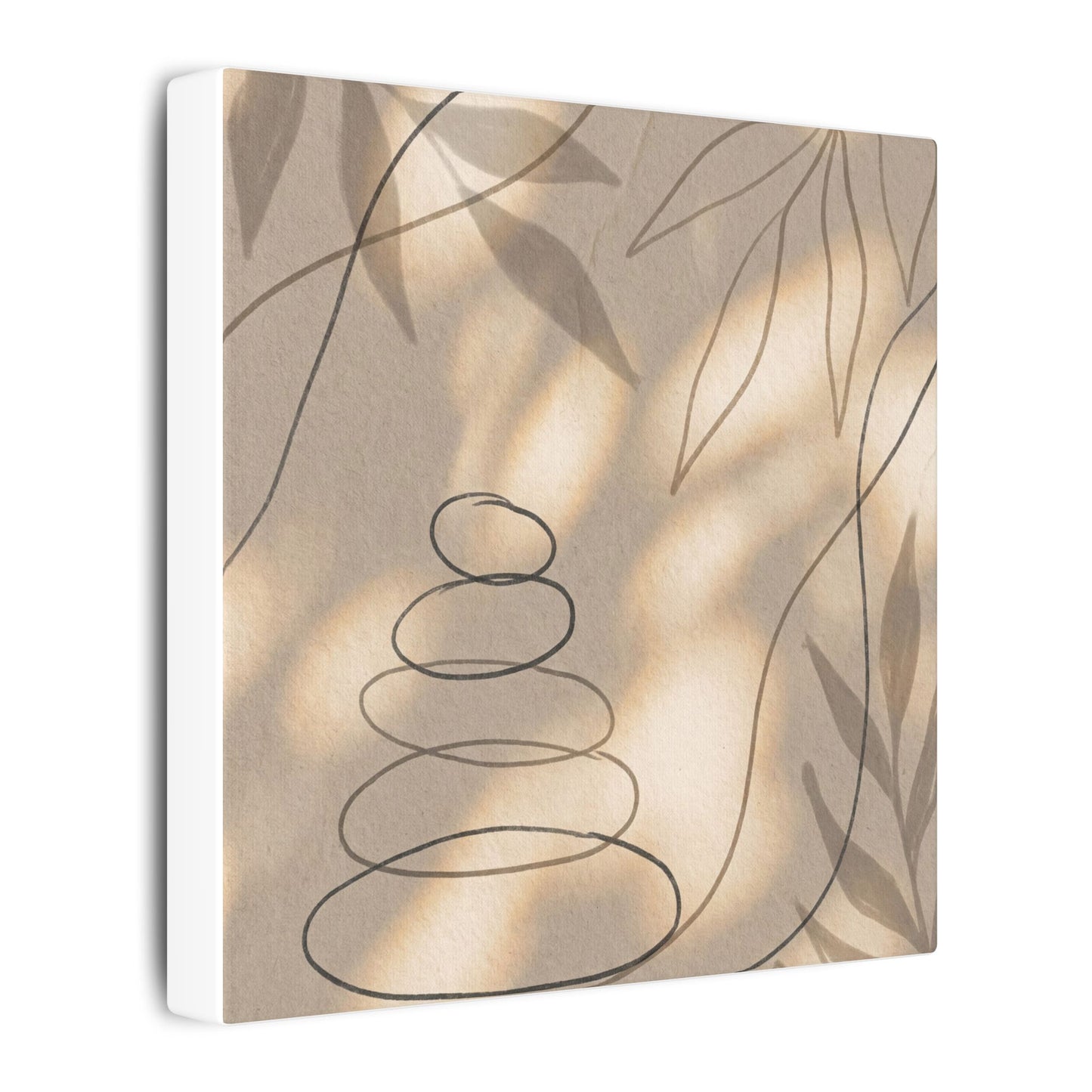 River Stones Minimal Line Canvas Art | Earthy Japandi Art