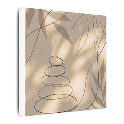 River Stones Minimal Line Canvas Art | Earthy Japandi Art