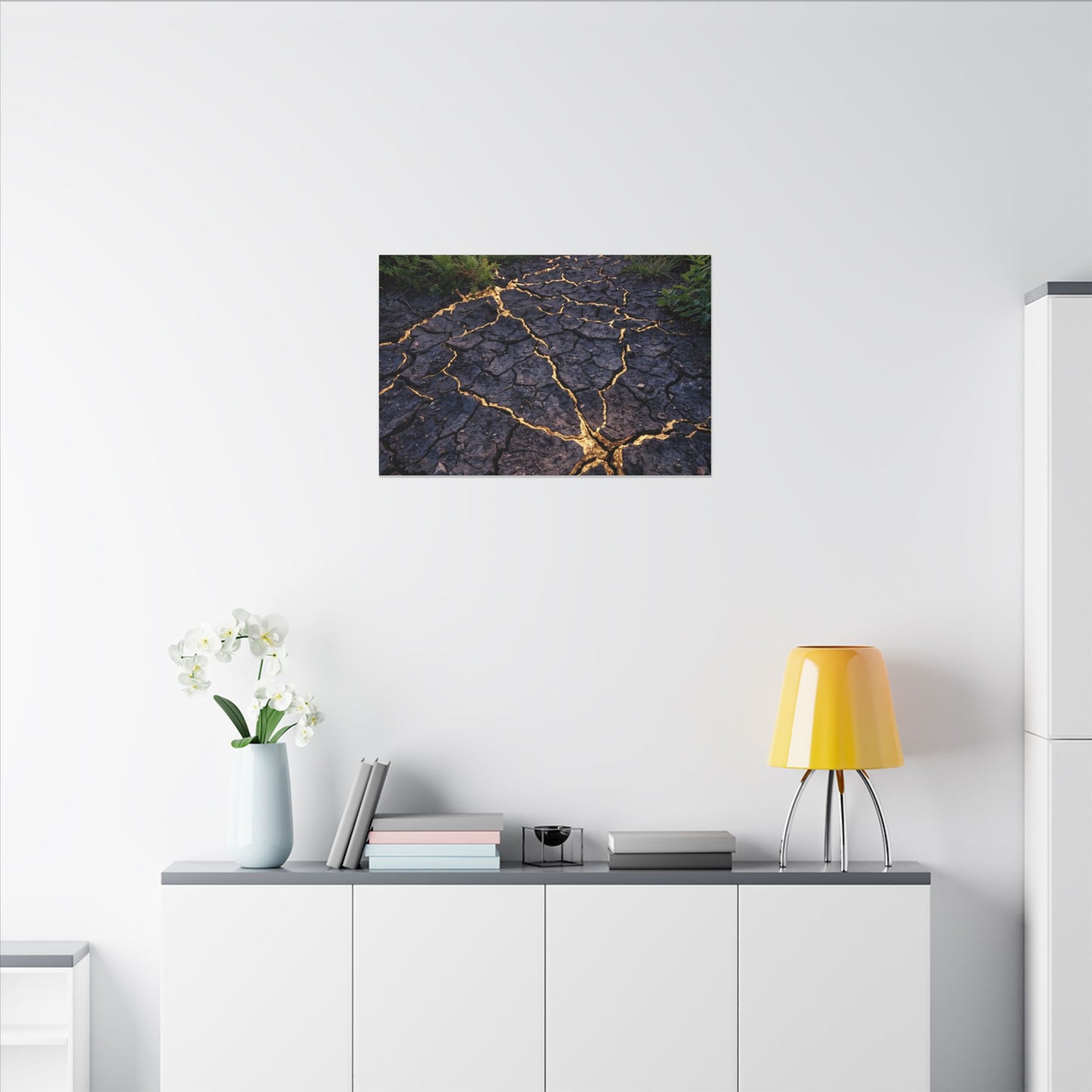 Cracked Earth Canvas Art | Summer Kintsugi Crackle Gold Art