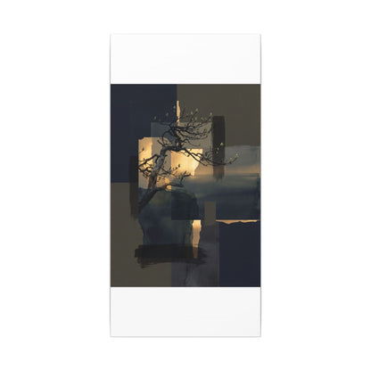 Golden Hour Pine Tree Canvas Art - Dark Japandi Kanso