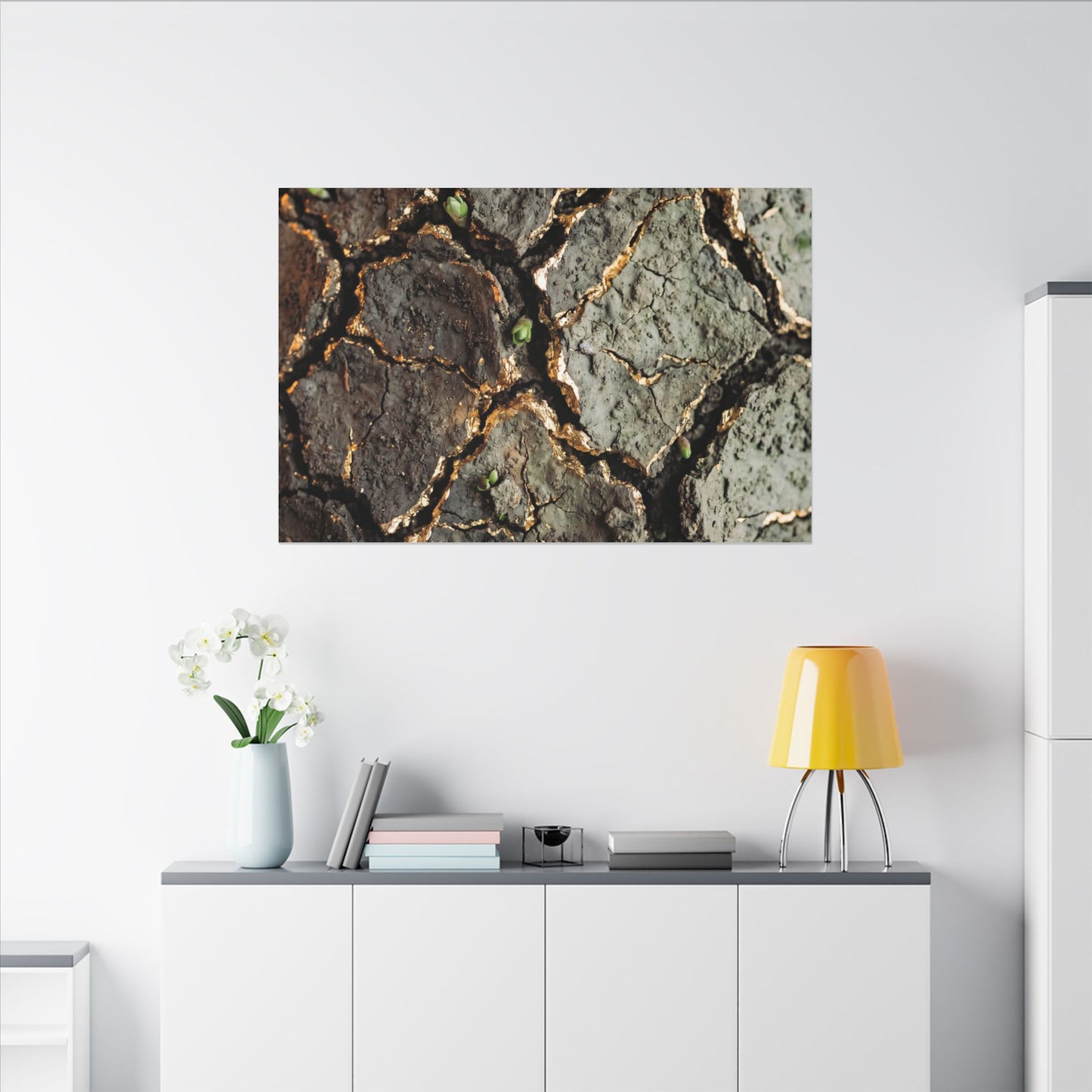 Earthy Cracked Earth Canvas Art - Japanese Pattern Japandi