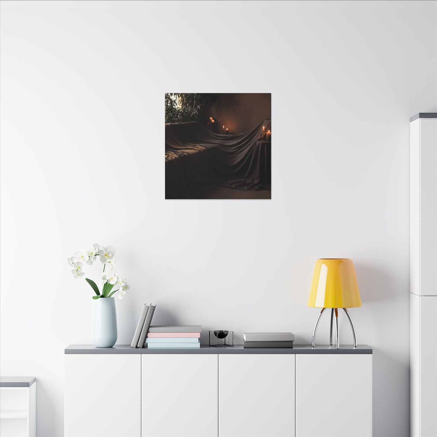 Candlelight Silk Drape Canvas Art - Dark Japandi Ma