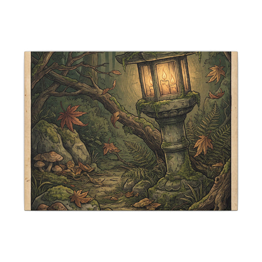 Nostalgic Stone Lantern Canvas Art - Vintage Botanical Cottagecore Art Print