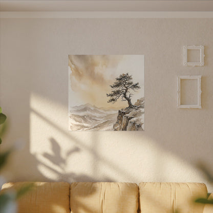 Pine Tree Canvas Art | Winter Japandi Watercolor Art