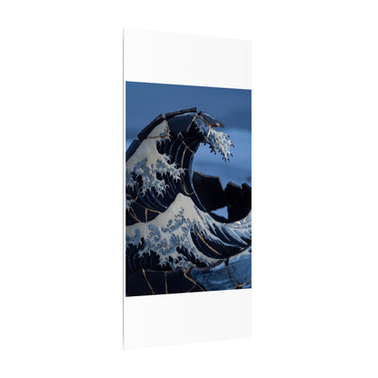 Ocean Wave Canvas Art | Winter Kintsugi Gold Repair Art