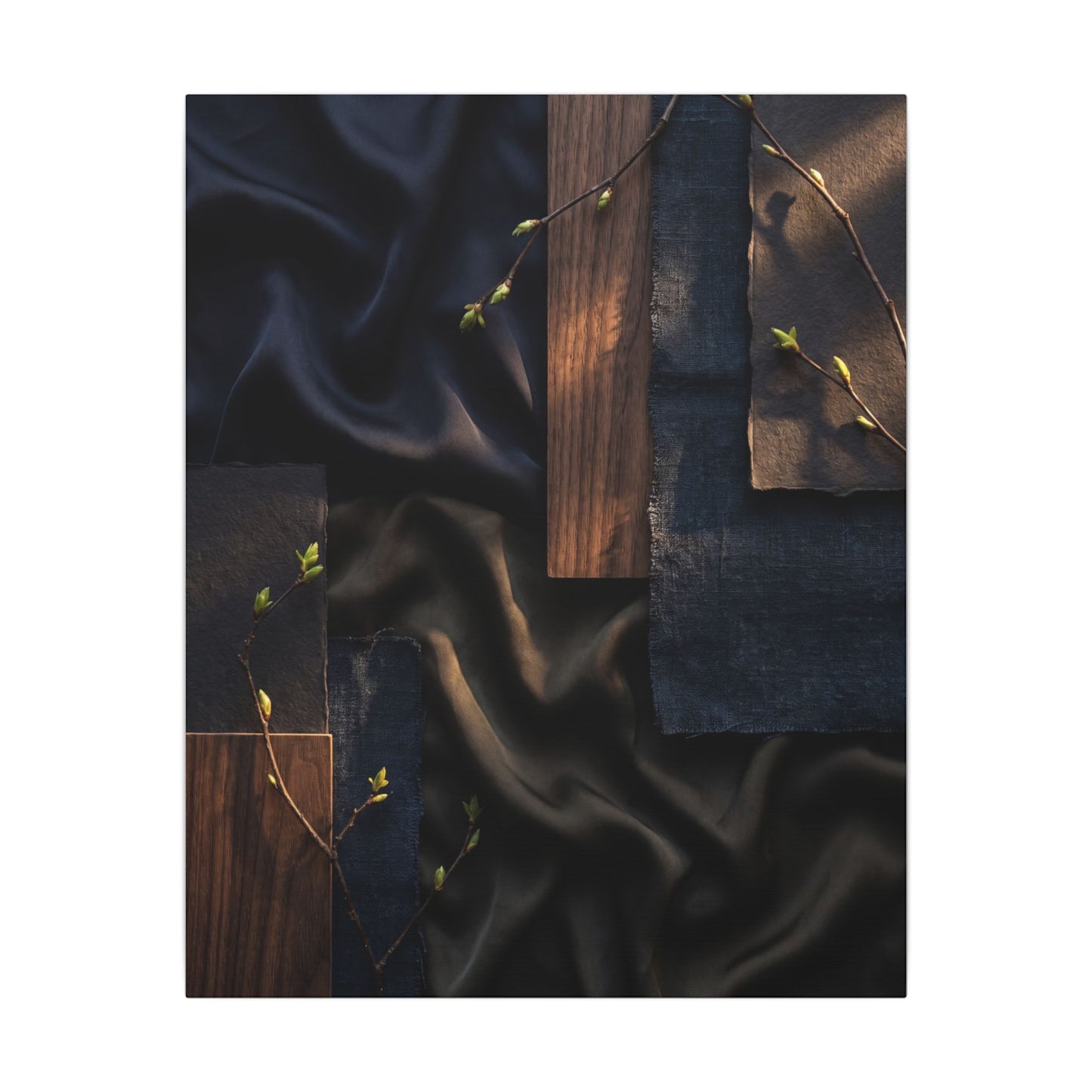 Silk Drape Spring Canvas Art | Dark Japandi Moody Design
