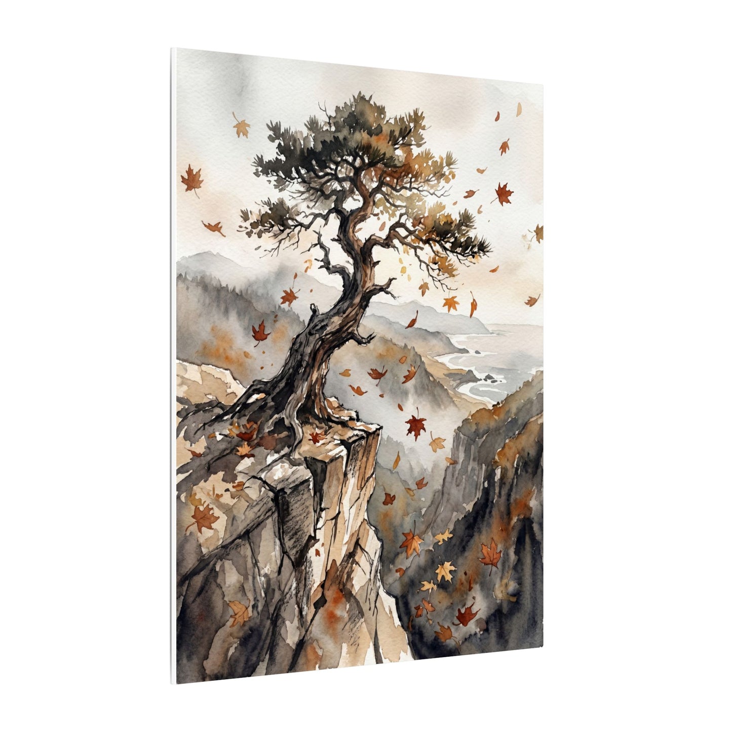Autumn Pine Tree Watercolor Canvas Art | Warm Decor