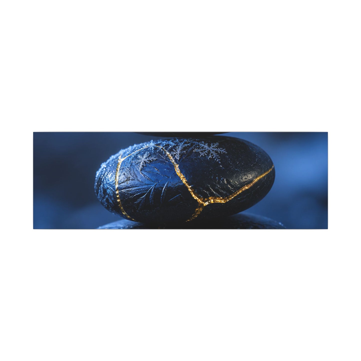 River Stones Canvas Art | Winter Kintsugi Gold Repair Art