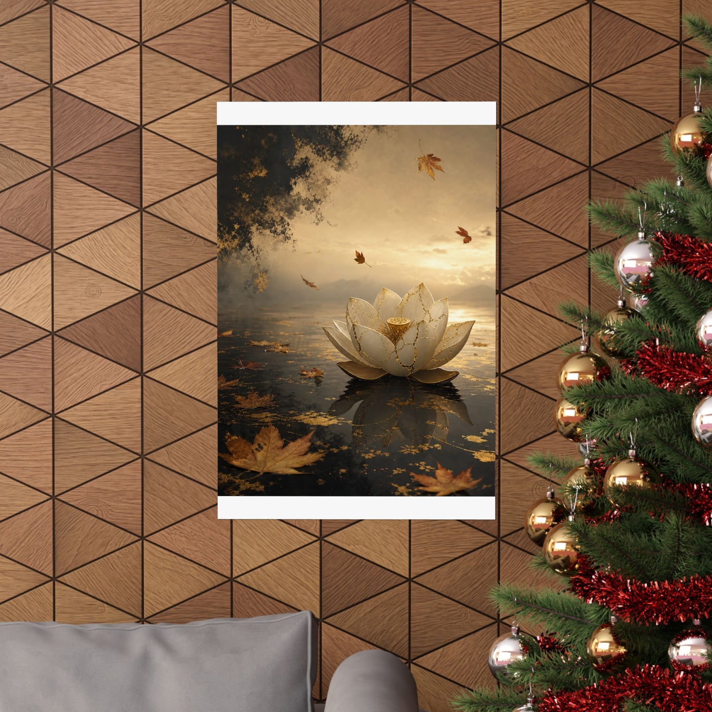 Resilient Lotus Flower Wall Art Print - Gold Vein Kintsugi