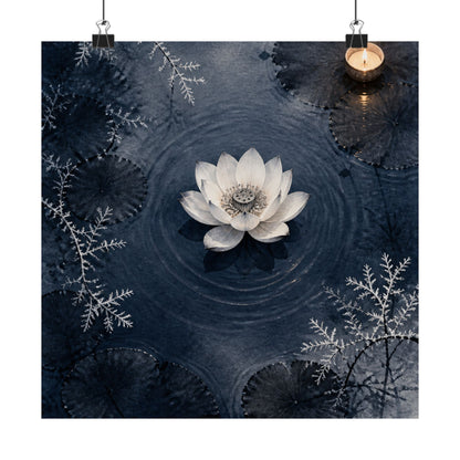 Lotus Flower Wall Art Print | Winter Zen Sumi E Art