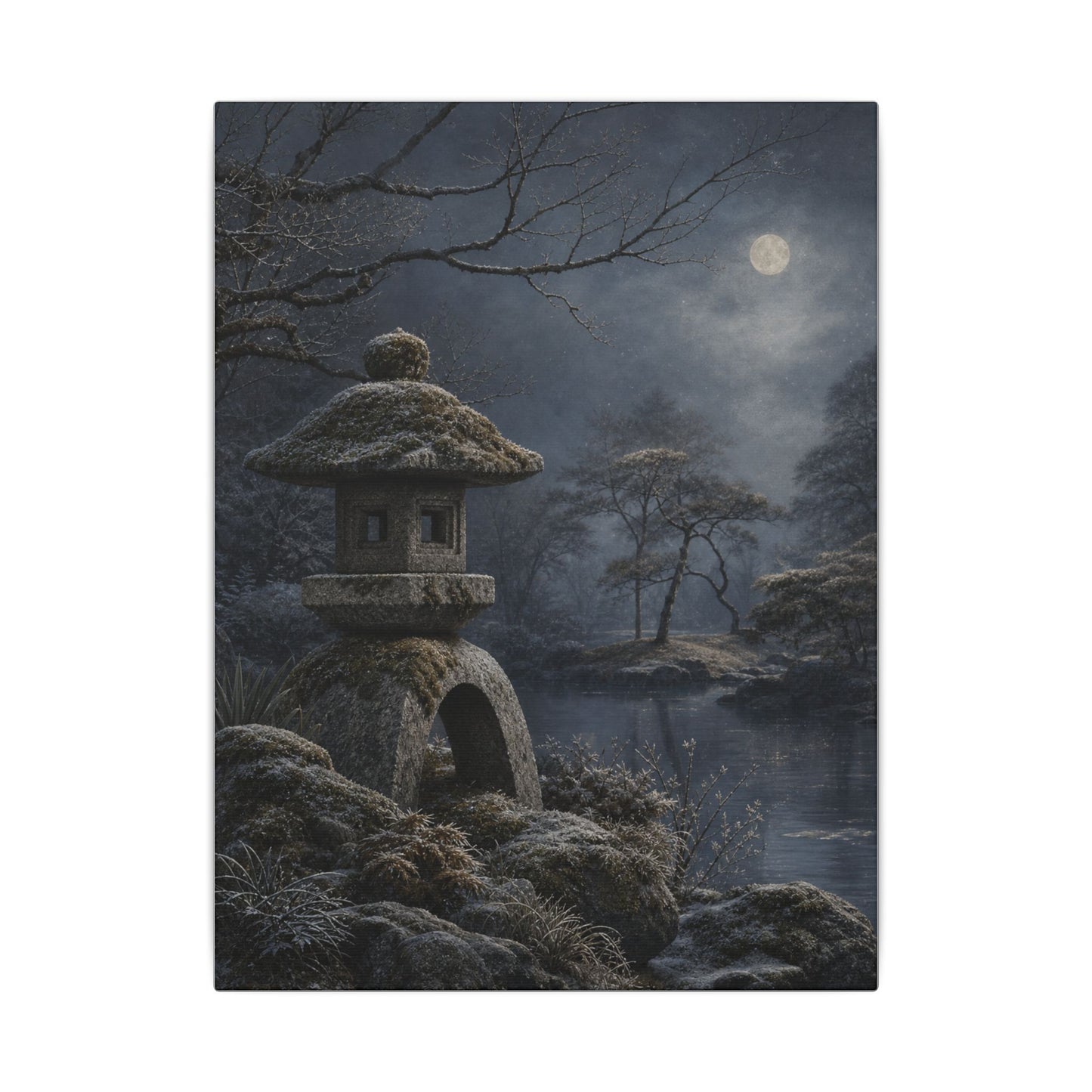 Stone Lantern Canvas Art | Winter Japandi Japanese Pattern Art