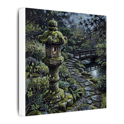 Japandi Stone Lantern in Moonlight | Texture Canvas Art