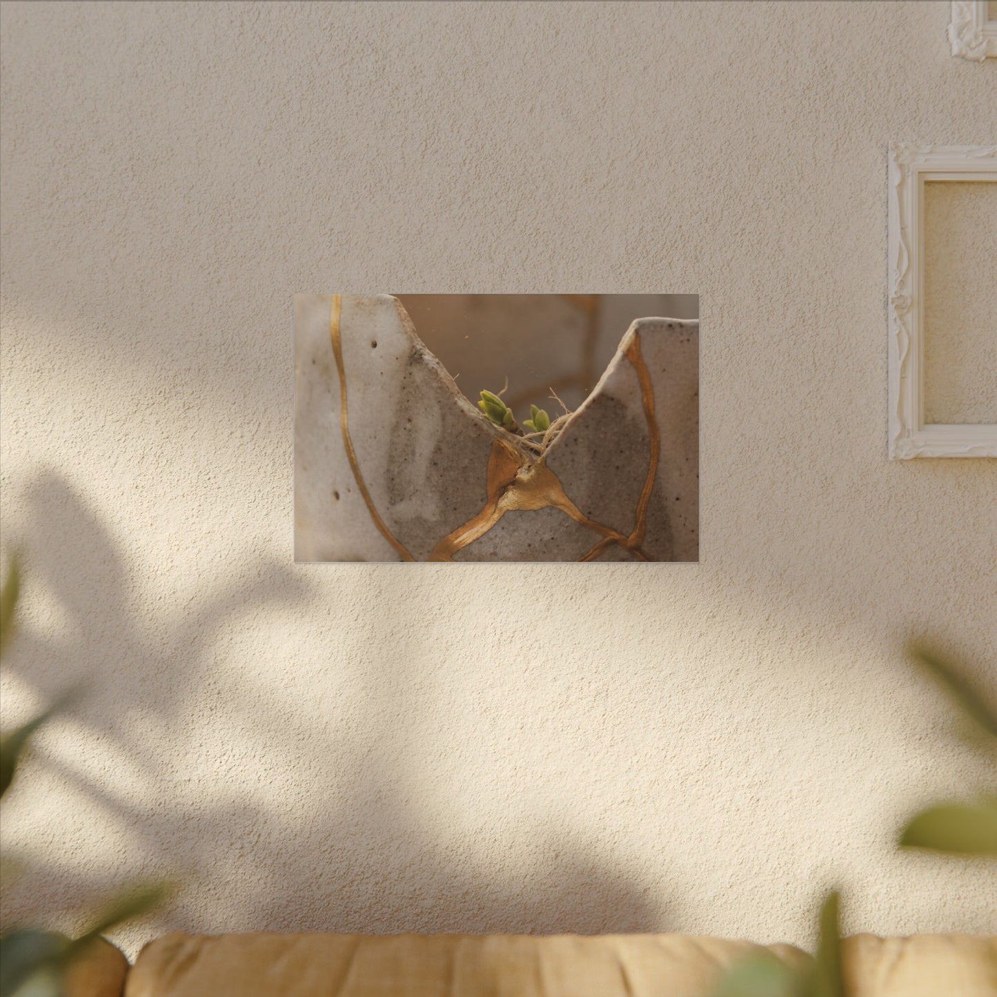 Golden Hour Broken Pottery Canvas Art - Japandi Kanso