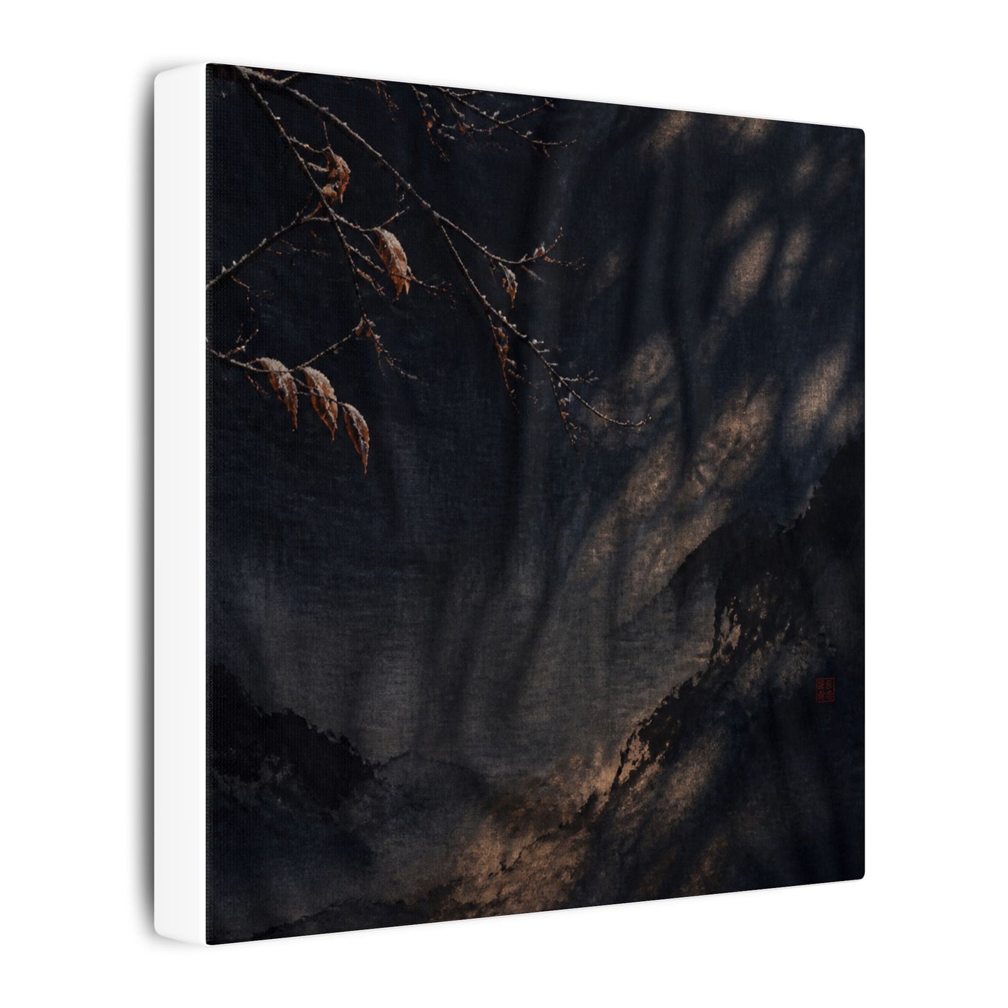 Atmospheric Silk Drape Canvas Art - Charcoal Ink Dark Japandi