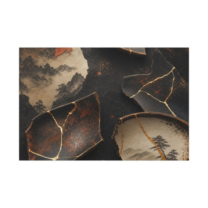 Broken Pottery Gold Vein Canvas Art | Philosophical Kintsugi Art