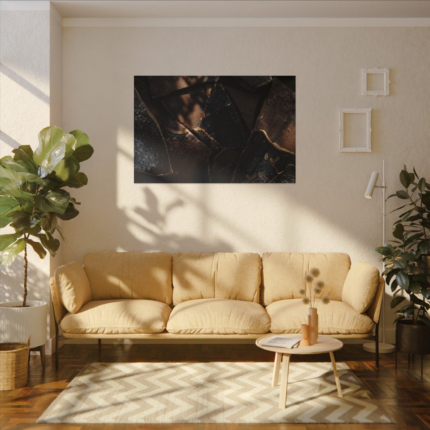 Fukinsei Broken Pottery Canvas Art - Dark Japandi Dark Texture