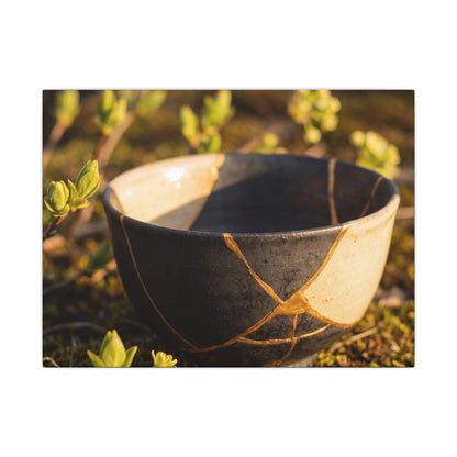 Seijaku Broken Pottery Canvas Art - Kintsugi Gold Repair Art Print