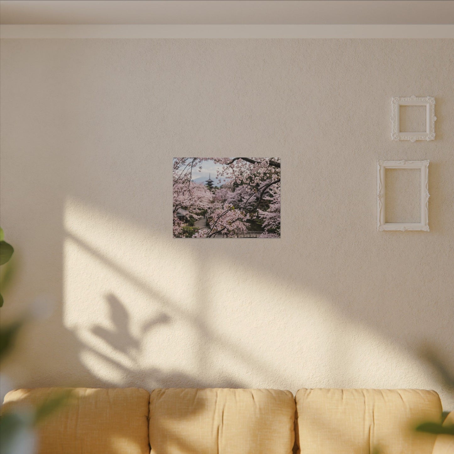 Cherry Blossom Winter Canvas Art | Dark Japandi Luxurious Design