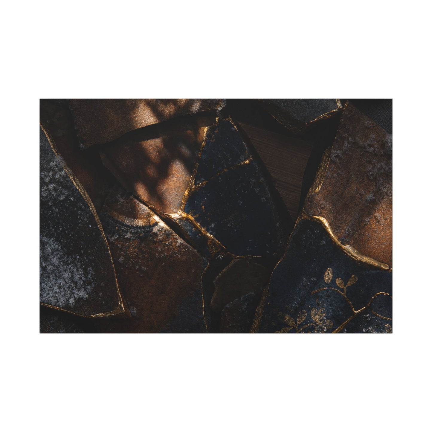 Fukinsei Broken Pottery Canvas Art - Dark Japandi Dark Texture