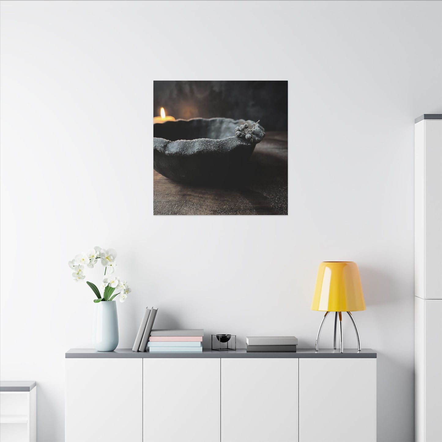 Ceramic Bowl Canvas Art | Winter Dark Japandi Shadow Zen Art