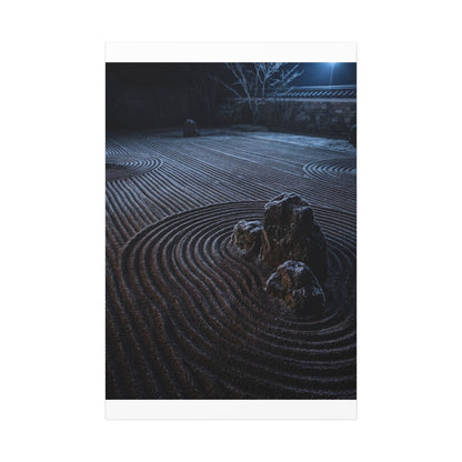 Moonlight Rock Garden Canvas Art - Dark Japandi Seijaku