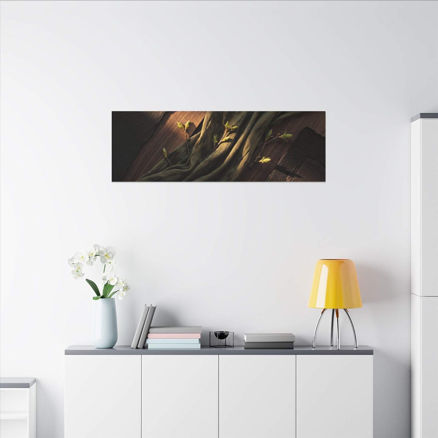 Silk Drape Canvas Art | Spring Dark Japandi Dark Texture Art