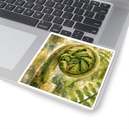 Japandi Fern Unfurling in Dappled | Watercolor Sticker