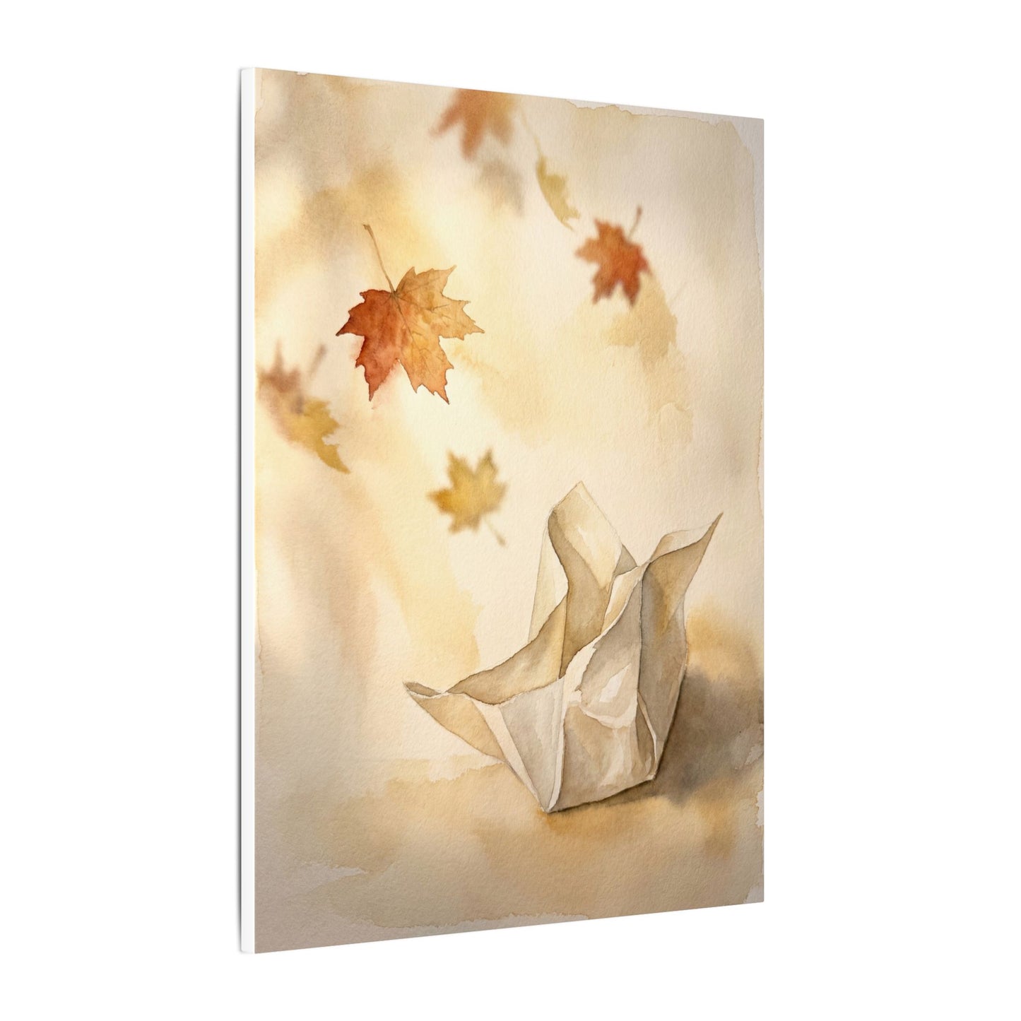 Japandi Paper Fold in Golden Hour | Watercolor Canvas Art