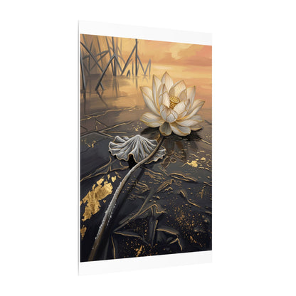 Kintsugi Lotus Flower in Golden Hour | Gold Vein Canvas Art