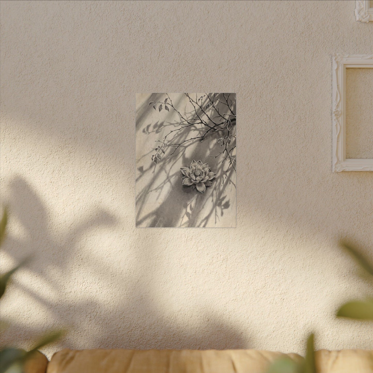 Winter Lotus Flower Sumi E Canvas Art | Contemplative Decor