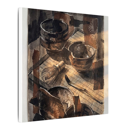 Tea Ceremony Charcoal Ink Canvas Art | Luxurious Dark Japandi Art