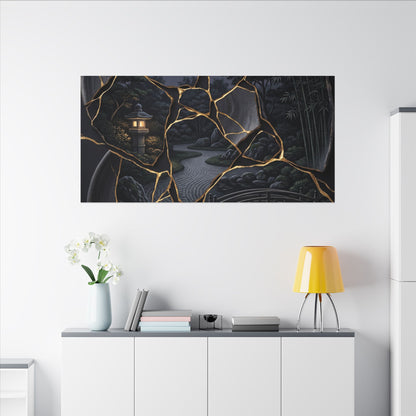 Kintsugi Moonlit Garden in Golden Hour | Gold Repair Canvas Art