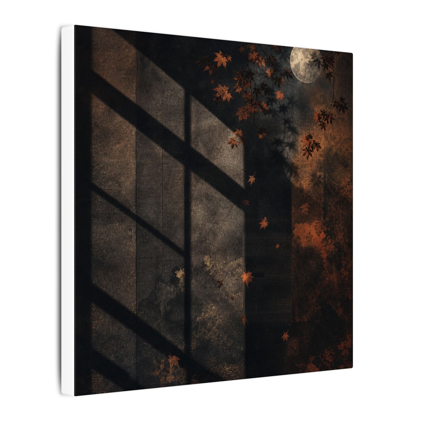 Sophisticated Shadow Play Canvas Art - Dark Texture Dark Japandi
