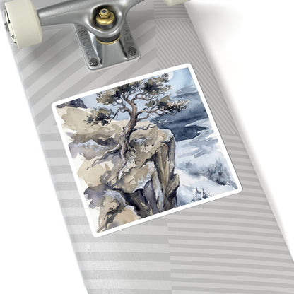 Winter Pine Tree Watercolor Sticker | Neutral Decor Art Print