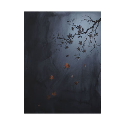 Autumn Cherry Blossom Charcoal Ink Canvas Art | Atmospheric Decor