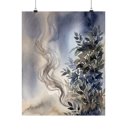 Japandi Incense Smoke in Moonlight | Watercolor Wall Art Print