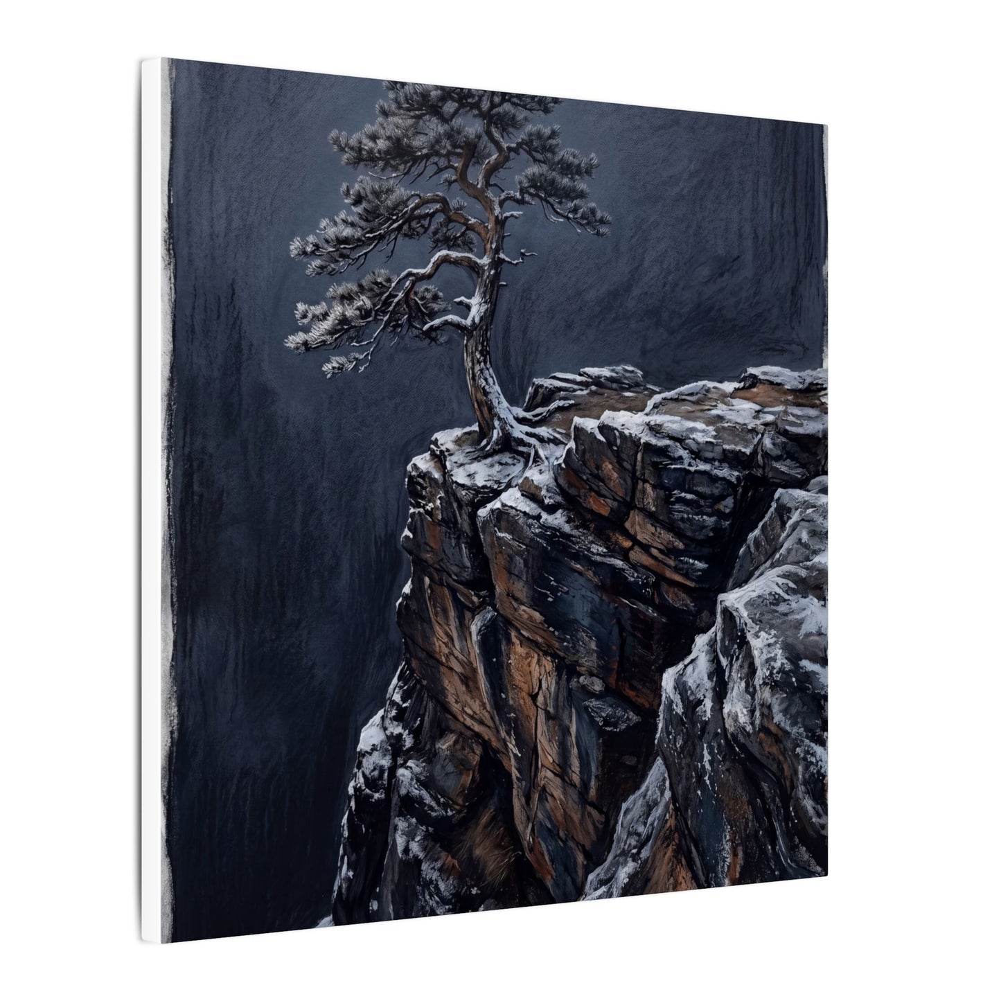Dark Japandi Pine Tree in Dawn | Dark Texture Canvas Art